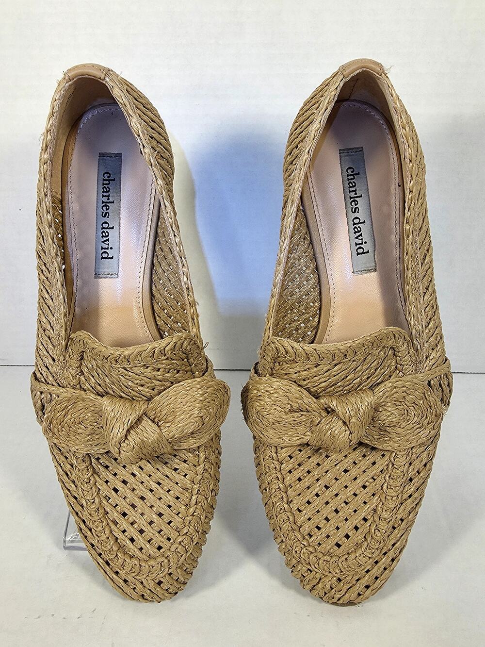 Charles David Finite Woven Raffia Bow Loafer Flats Natural Tan‎ Size 7.5M
